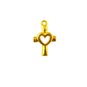 18K Gold Overlay Heart Cross Charm Handcrafted In India For Wholesale Jewelry Making
