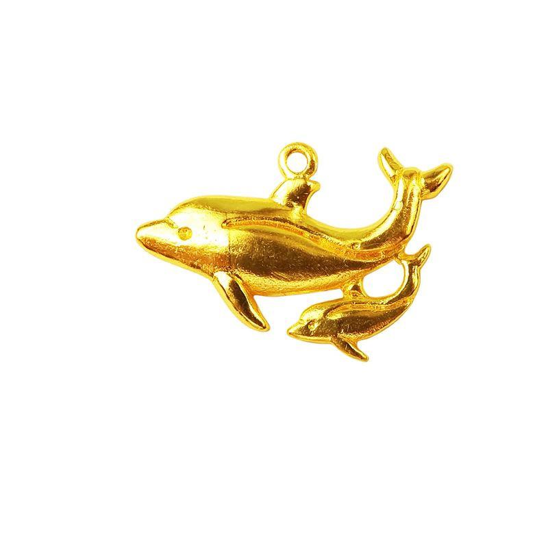 18K Gold Overlay Over Copper dolphin pendant with polished sculpted design handcrafted in India