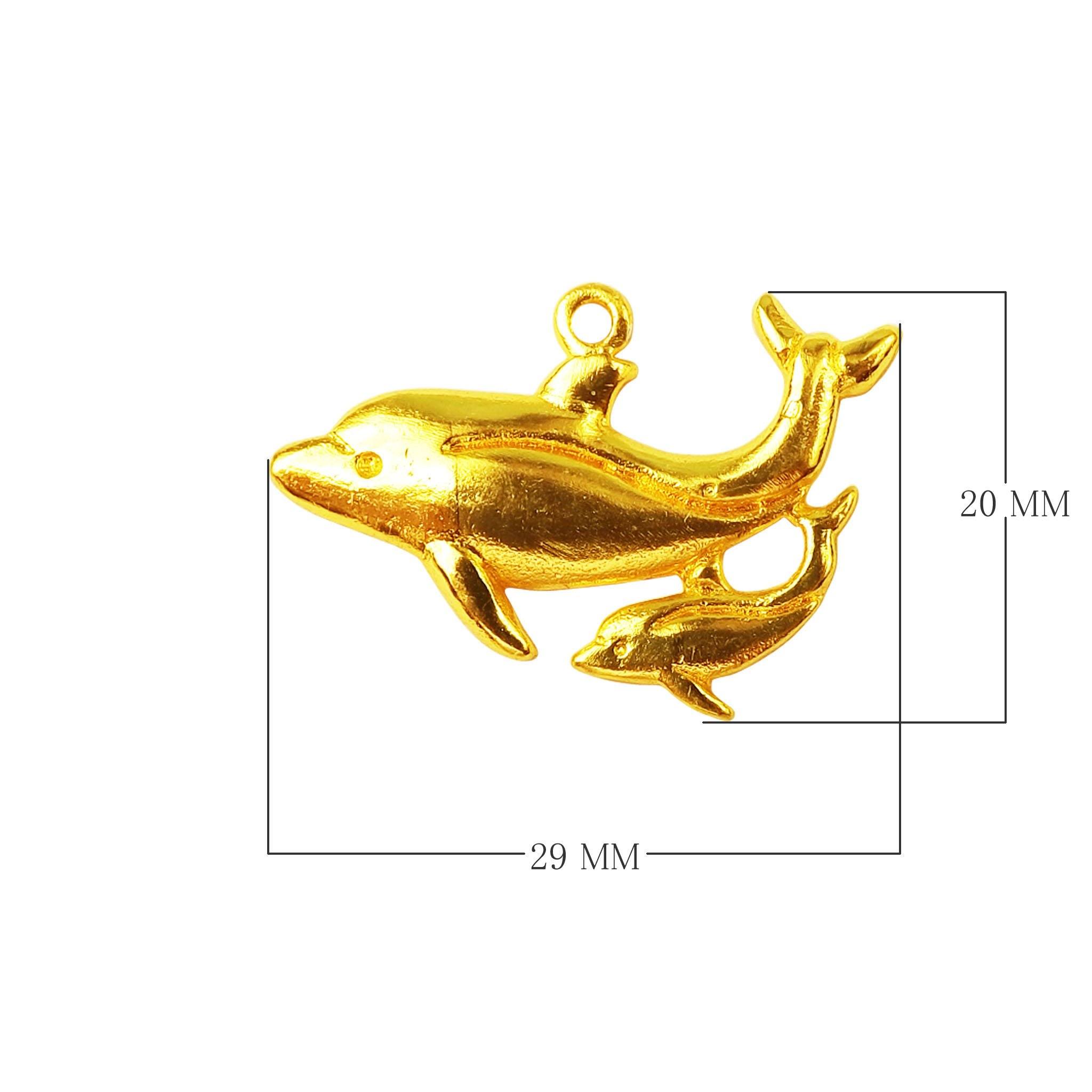 18K Gold Overlay Over Copper dolphin pendant with polished sculpted design handcrafted in India