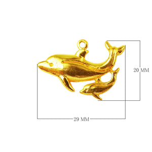 18K Gold Overlay Over Copper dolphin pendant with polished sculpted design handcrafted in India