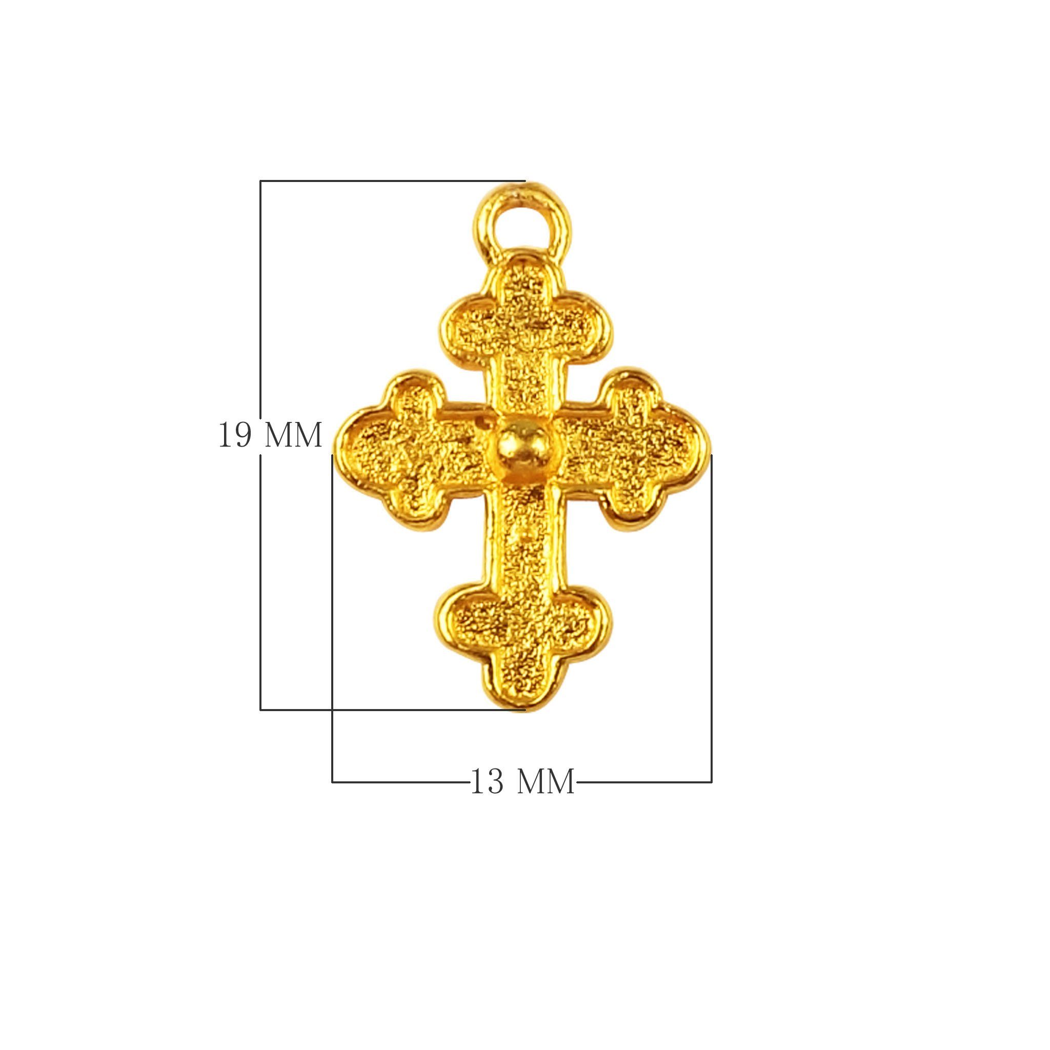18K Gold Overlay Over Copper textured cross pendant with detailed finish handcrafted in India