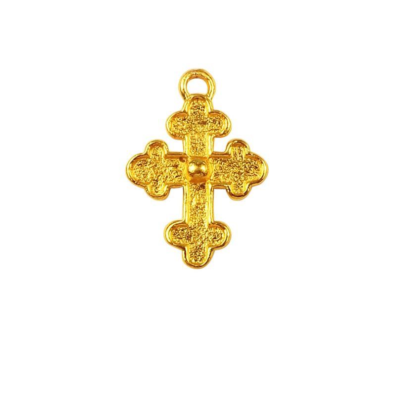 18K Gold Overlay Over Copper textured cross pendant with detailed finish handcrafted in India