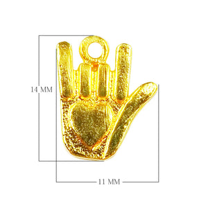 Hand shape pendant charm made with 18K Gold Overlay Over Copper, handcrafted in India for wholesale jewelry making.