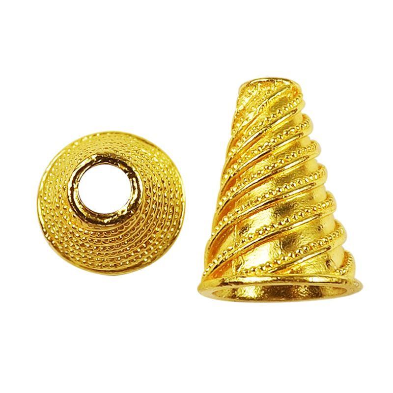 Textured cone bead cap made with 18K Gold Overlay Over Copper, handcrafted in India for wholesale jewelry making.