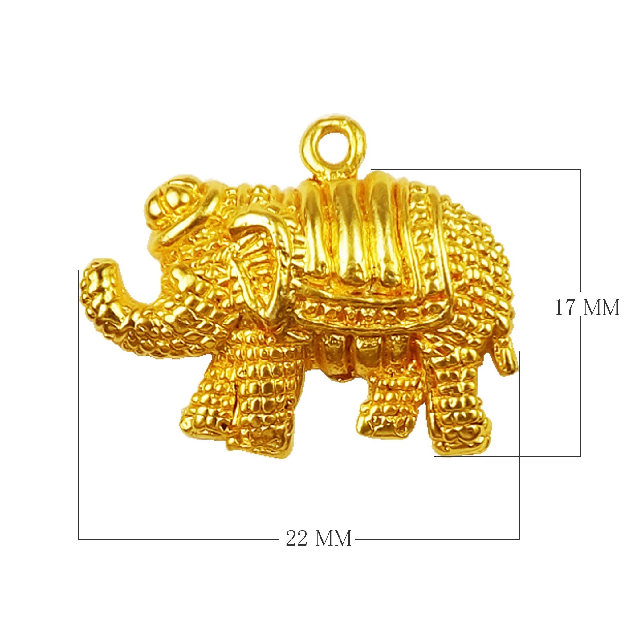 Elephant shape pendant charm made with 18K Gold Overlay Over Copper, handcrafted in India for wholesale jewelry making.
