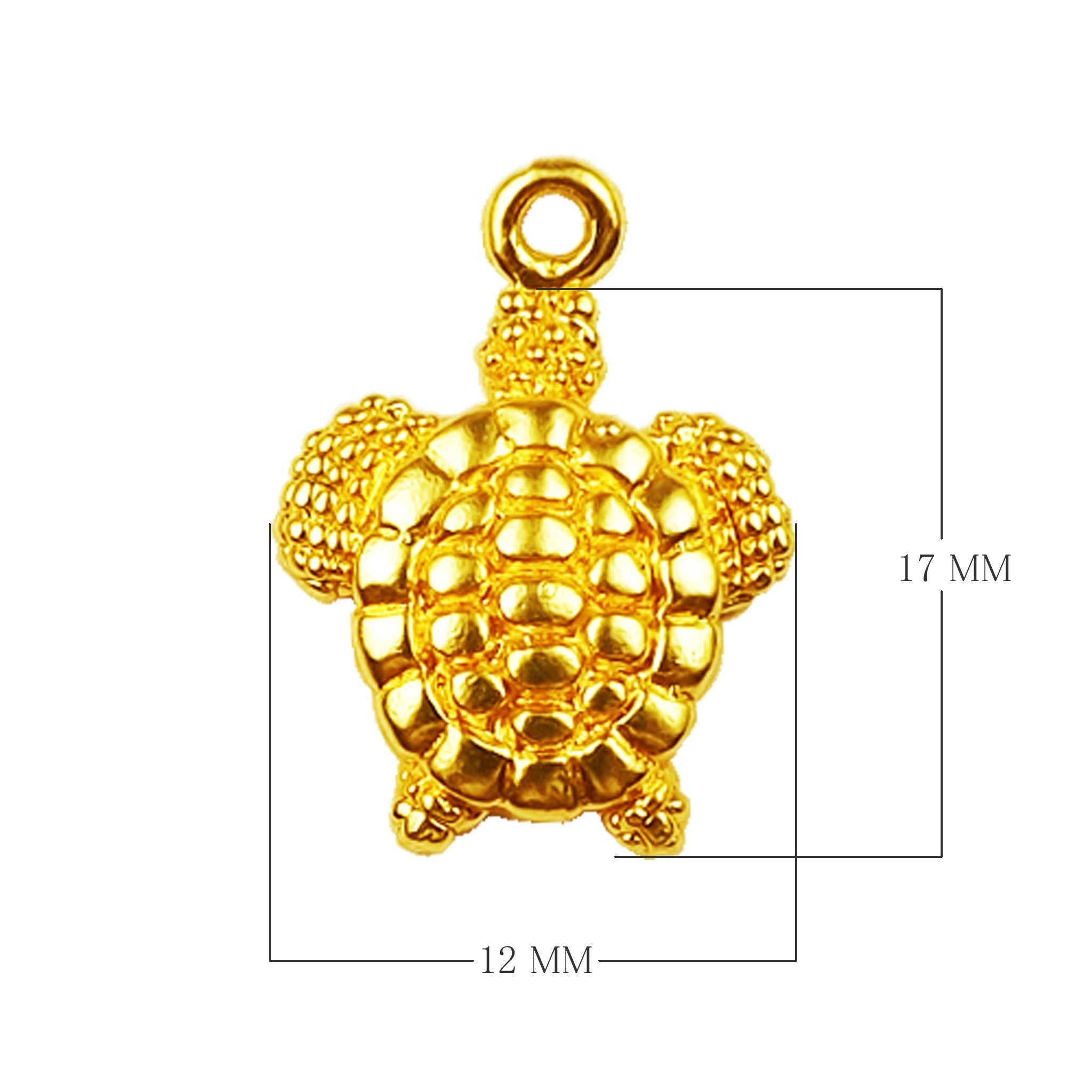 Turtle shape pendant charm made with 18K Gold Overlay Over Copper, handcrafted in India for wholesale jewelry making.