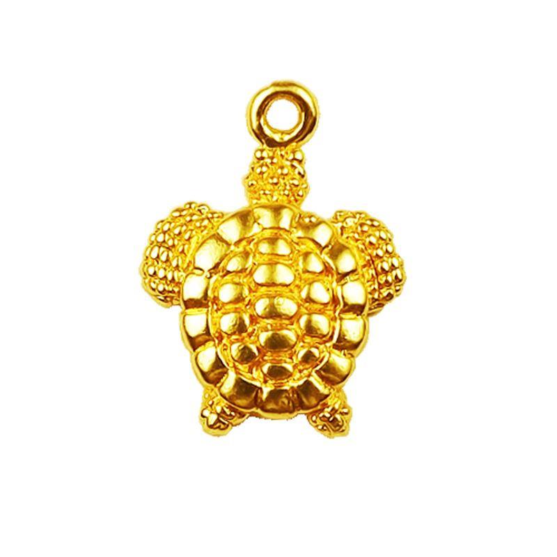 Turtle shape pendant charm made with 18K Gold Overlay Over Copper, handcrafted in India for wholesale jewelry making.