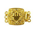Hand motif multi strand clasp with 3 holes made with 18K Gold Overlay Over Copper, handcrafted in India for wholesale jewelry making.