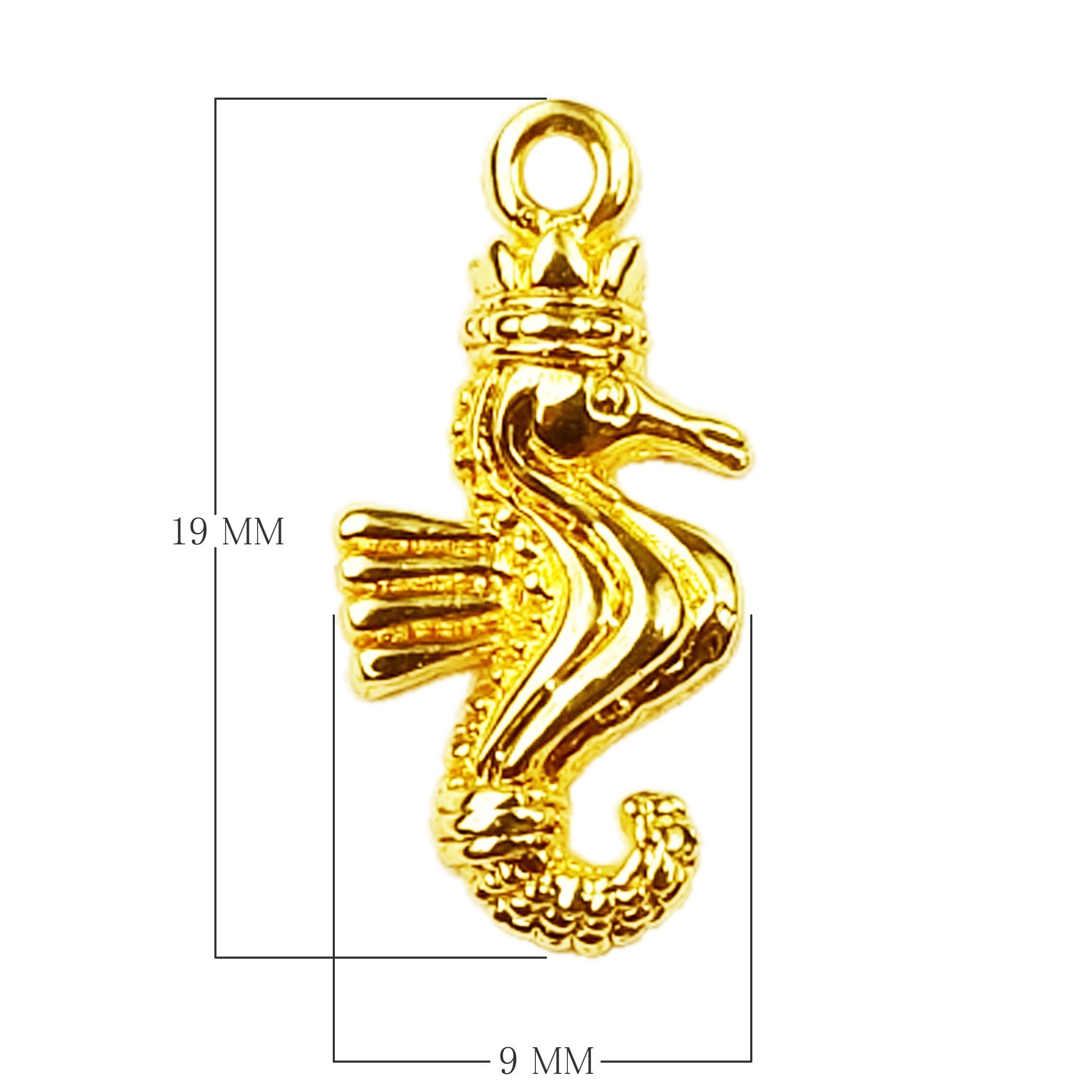 Seahorse charm pendant made with 18K Gold Overlay Over Copper, handcrafted in India for wholesale jewelry making.