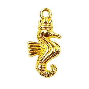 Seahorse charm pendant made with 18K Gold Overlay Over Copper, handcrafted in India for wholesale jewelry making.