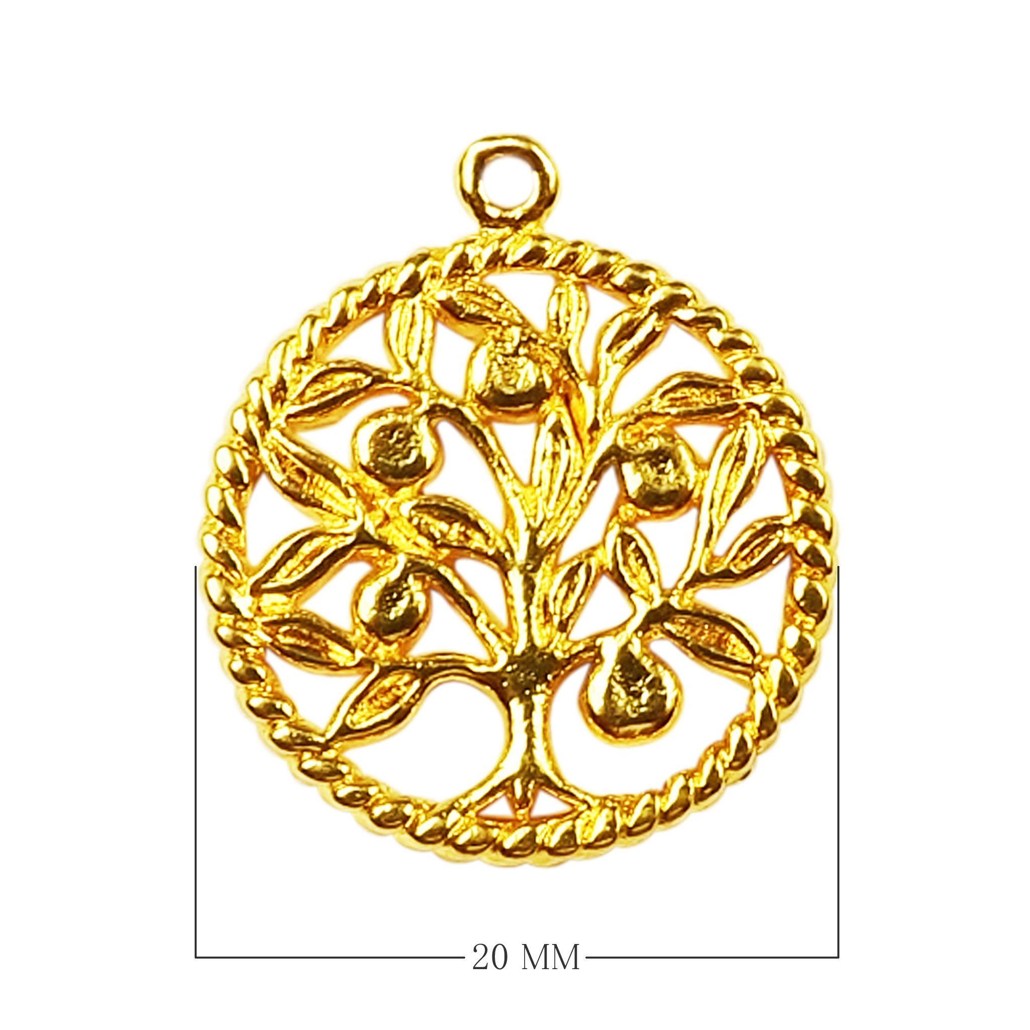 18K Gold Overlay Over Copper round Tree of Life pendant handcrafted in India with polished gold finish for wholesale jewelry buyers