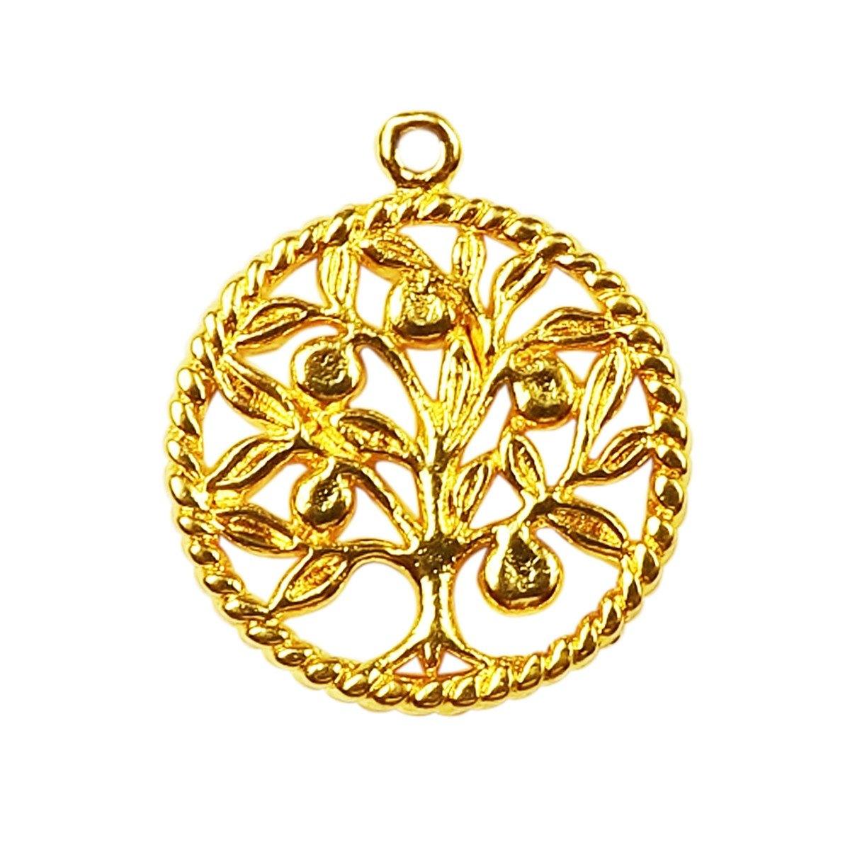 18K Gold Overlay Over Copper round Tree of Life pendant handcrafted in India with polished gold finish for wholesale jewelry buyers
