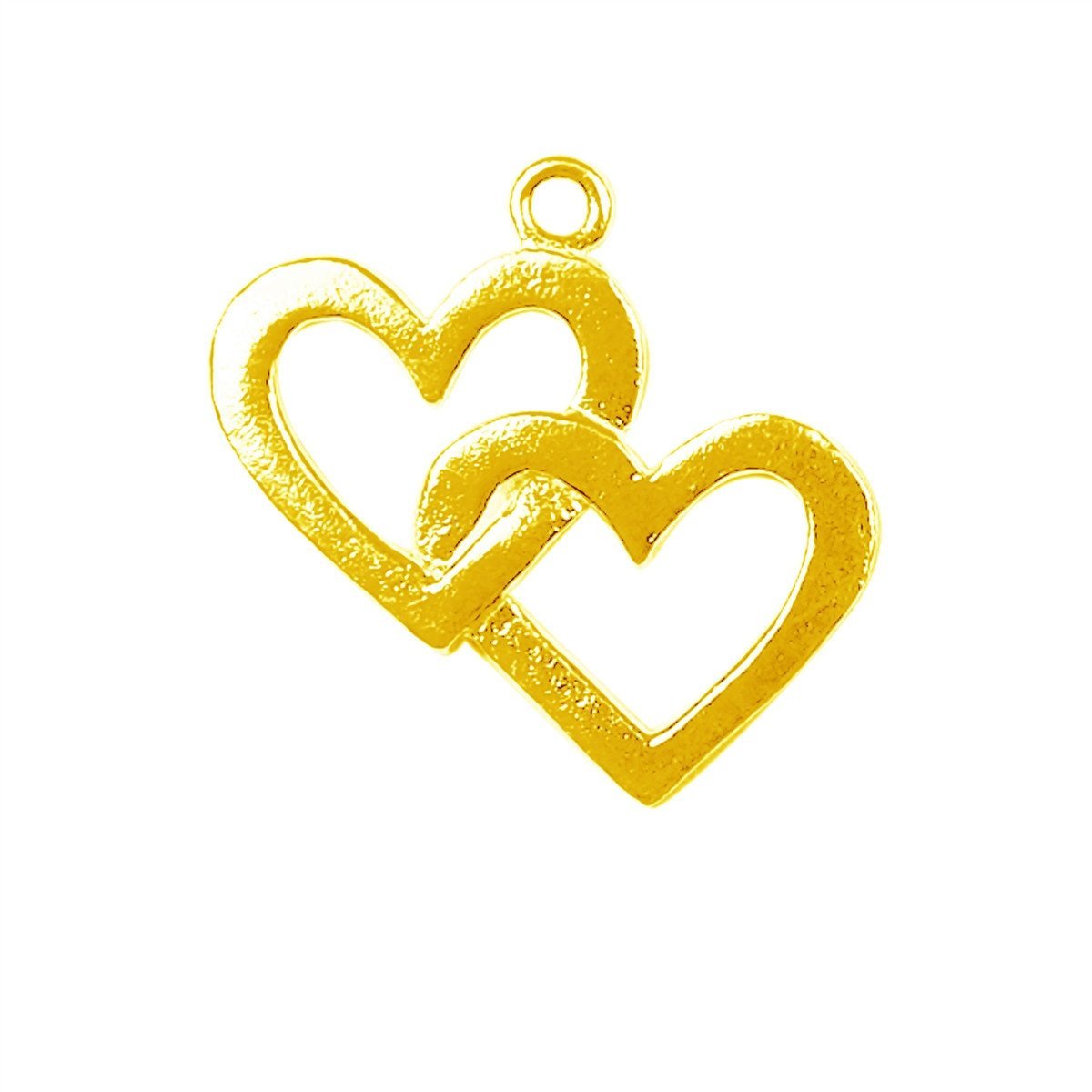 18K Gold Overlay Over Copper double heart pendant handcrafted in India with textured gold finish for wholesale jewelry buyers