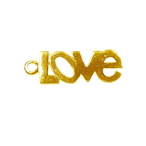 18K Gold Overlay Over Copper LOVE word pendant handcrafted in India with textured gold finish for wholesale jewelry buyers