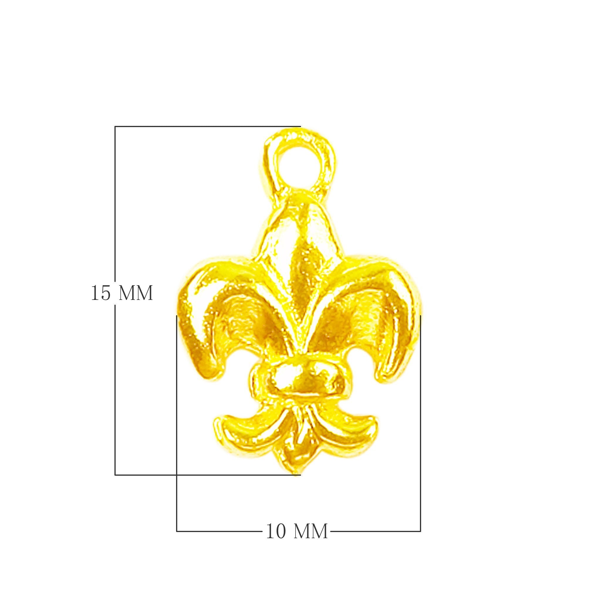 18K Gold Overlay Over Copper Fleur De Lis pendant handcrafted in India with textured gold finish for wholesale jewelry buyers
