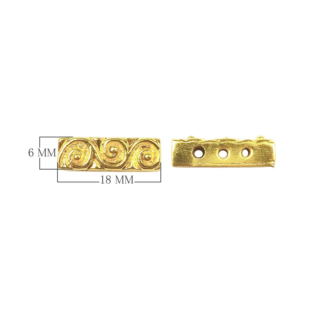 CG-466 18K Gold Overlay Multi Strand With Scroll Pattern Spacer Bar With 3 Hole Beads Bali Designs Inc 