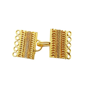 18K Gold Overlay Over Copper multi strand hook with 5 holes decorative box clasp, handcrafted jewelry component made in India
