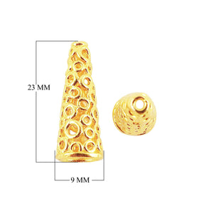 18K Gold Overlay Over Copper designer cone bead cap handcrafted in India for wholesale jewelry making