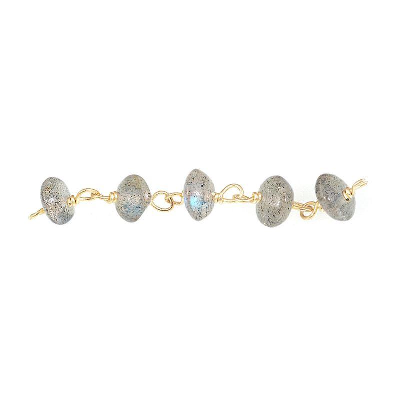 18K Gold Overlay Over Copper Labradorite beaded chain handcrafted in India and sold per foot for jewelry making use