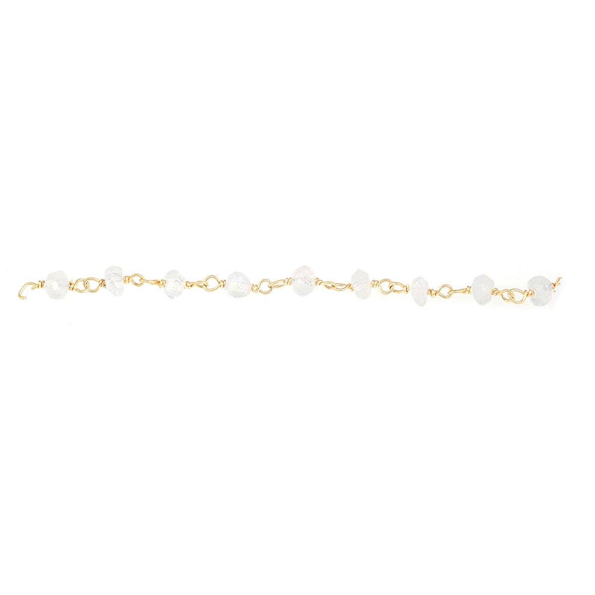 18K Gold Overlay Over Copper Rainbow Moonstone beaded chain handcrafted in India and sold per foot for jewelry making use