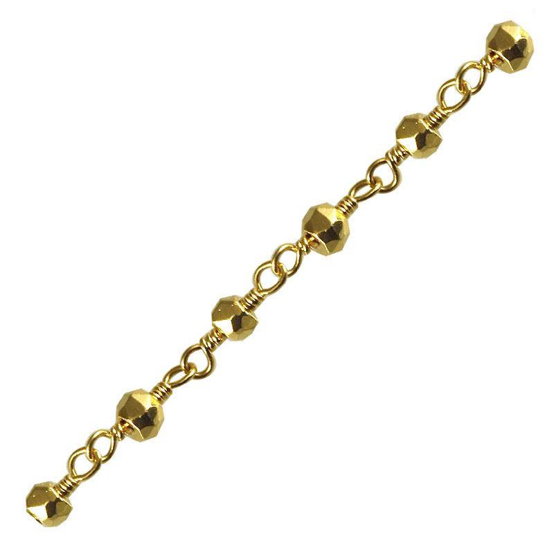 CHG-122 18K Gold Overlay Beading & Extender Pyrite Chain Complete Silver Coated Beads Bali Designs Inc 