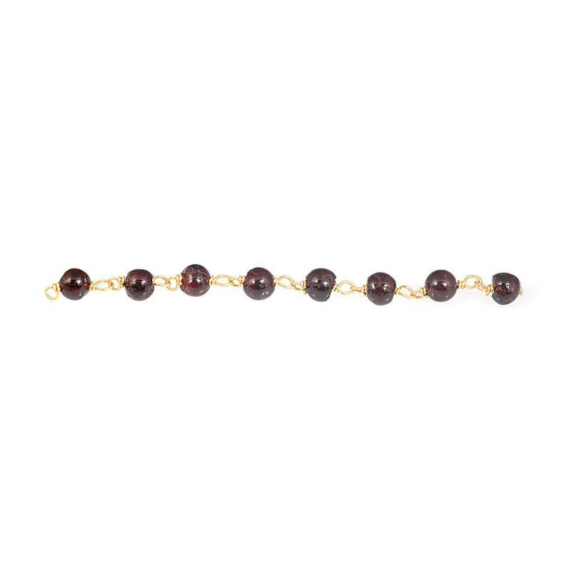 18K Gold Overlay Over Copper Red Garnet Quartz beaded chain handcrafted in India and sold per foot for jewelry making use