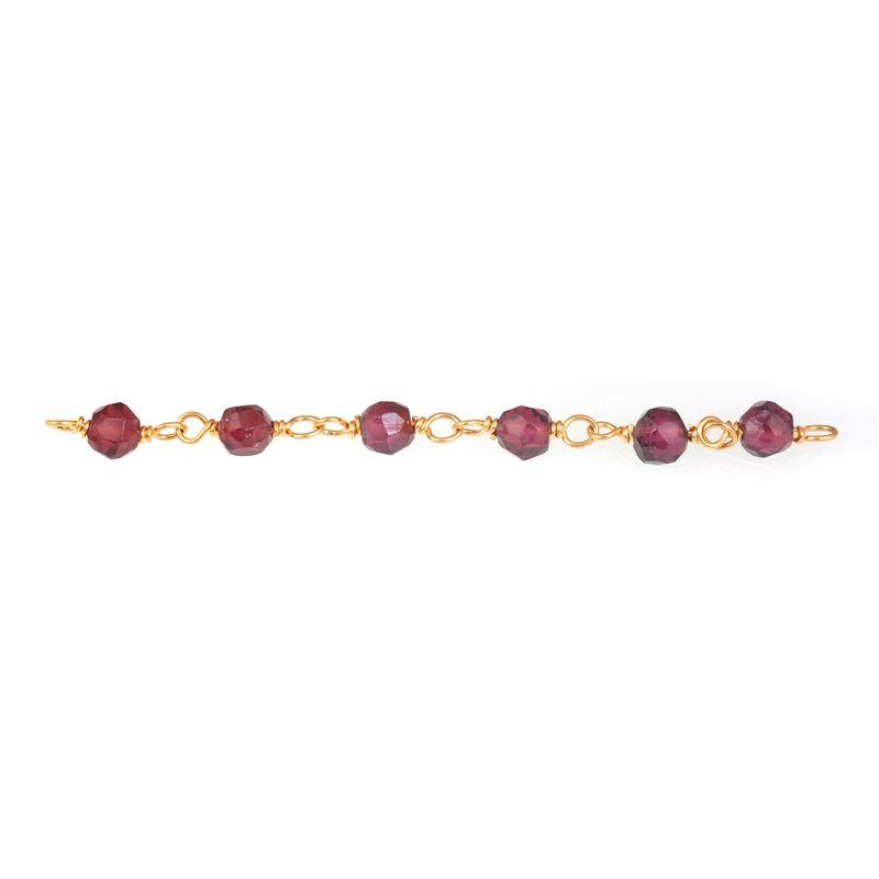 18K Gold Overlay Over Copper Red Garnet Quartz faceted beaded chain handcrafted in India and sold per foot for jewelry making