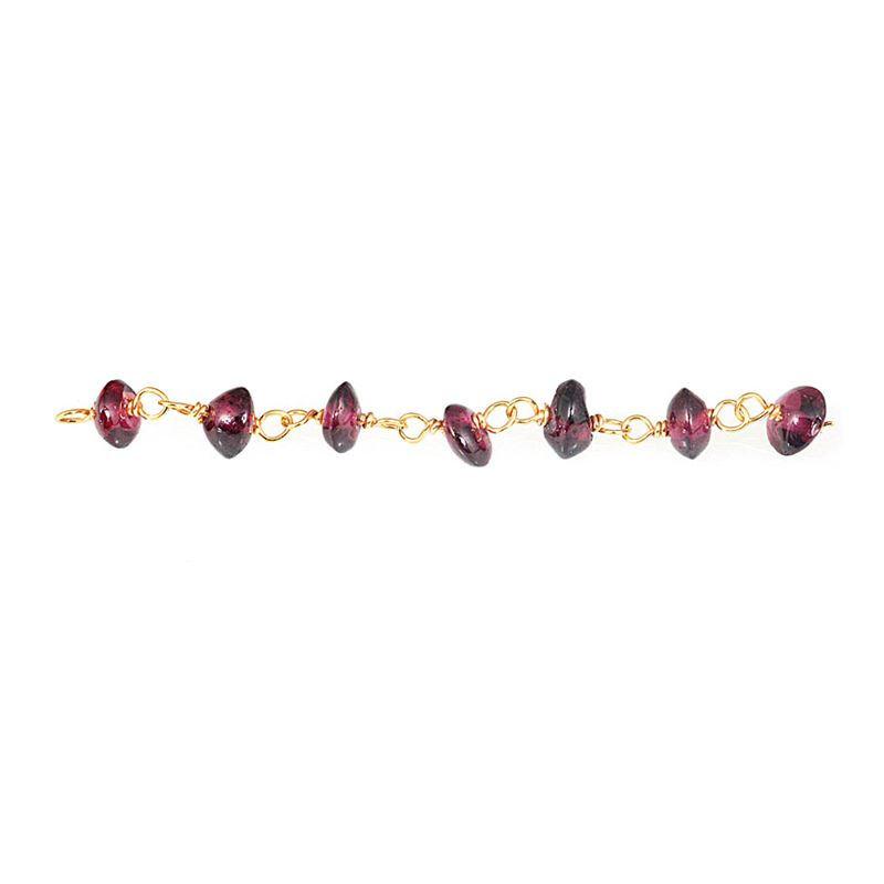18K Gold Overlay Over Copper Red Garnet Quartz rondelle beaded chain handcrafted in India and sold per foot for jewelry making