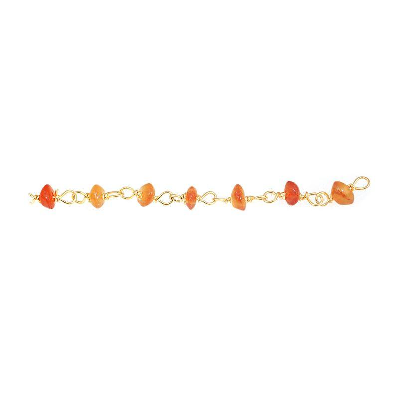 18K Gold Overlay Over Copper Carnelian chip beaded chain handcrafted in India and sold per foot for jewelry making use