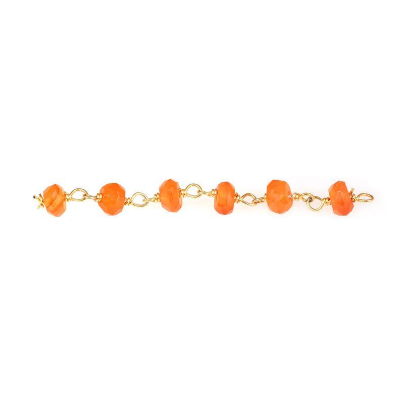18K Gold Overlay Over Copper Carnelian faceted rondelle beaded chain handcrafted in India and sold per foot for jewelry making use
