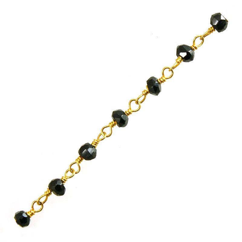 18K Gold Overlay Over Copper Black Spinel faceted beaded chain handcrafted in India and sold per foot for jewelry making use