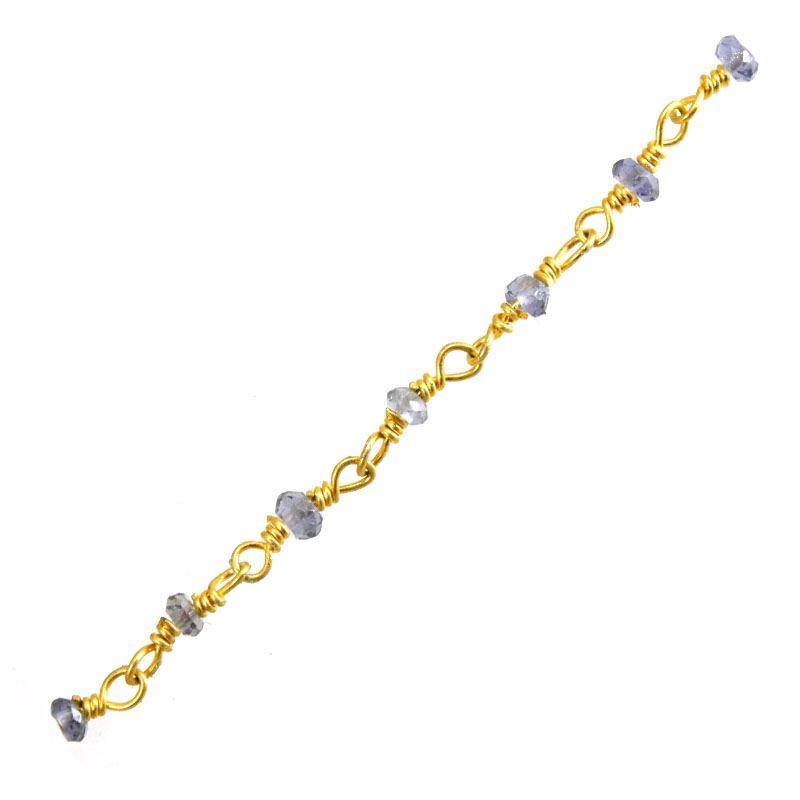 18K Gold Overlay Over Copper beaded Iolite chain with faceted round stones designed for wholesale jewelry manufacturing and bulk production applications