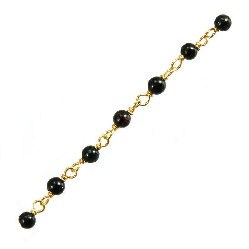 18K Gold Overlay Over Copper beaded Black Onyx chain with smooth round stones designed for wholesale jewelry manufacturing and bulk production applications