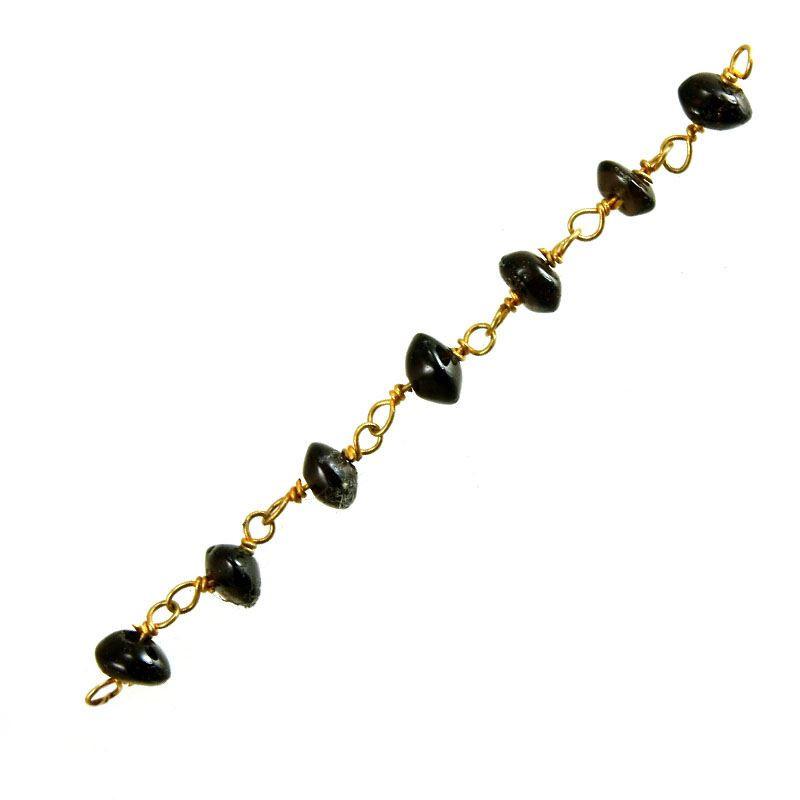 18K Gold Overlay Over Copper beaded Black Onyx chip chain with smooth organic stones designed for wholesale jewelry manufacturing and bulk production applications