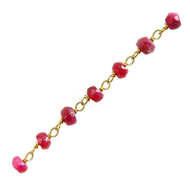 18K Gold Overlay Over Copper beaded Ruby Quartz chain with faceted round stones designed for wholesale jewelry manufacturing and bulk production applications