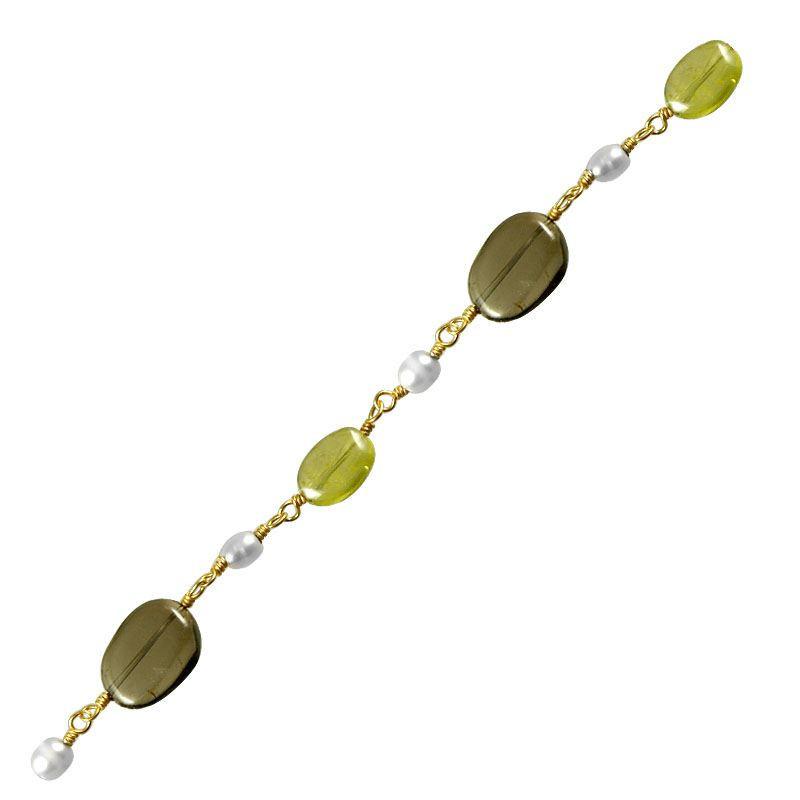 18K Gold Overlay Over Copper mixed stone chain with Mabe Pearl Peridot Quartz and Smoky Quartz designed for bulk jewelry manufacturing and commercial production use