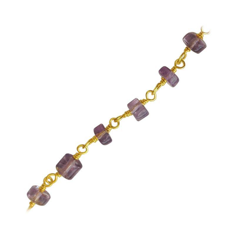 18K Gold Overlay Over Copper Amethyst Quartz rectangular beaded chain with polished gold links designed for bulk jewelry manufacturing and commercial production use