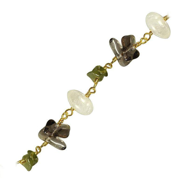 CHG-190-CO1 18K Gold Overlay Beading & Extender Rainbow Moonstone, Peridot, Smoky Quartz Chain Beads Bali Designs Inc 