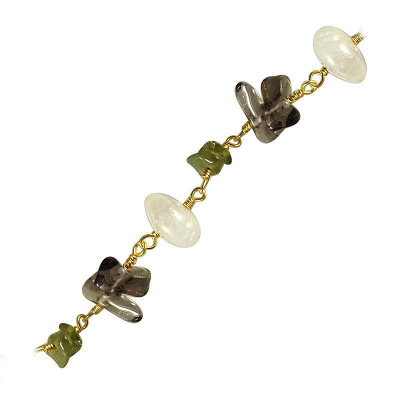 18K Gold Overlay Over Copper mixed stone chain with Rainbow Moonstone Peridot Quartz and Smoky Quartz designed for bulk jewelry manufacturing and commercial production use