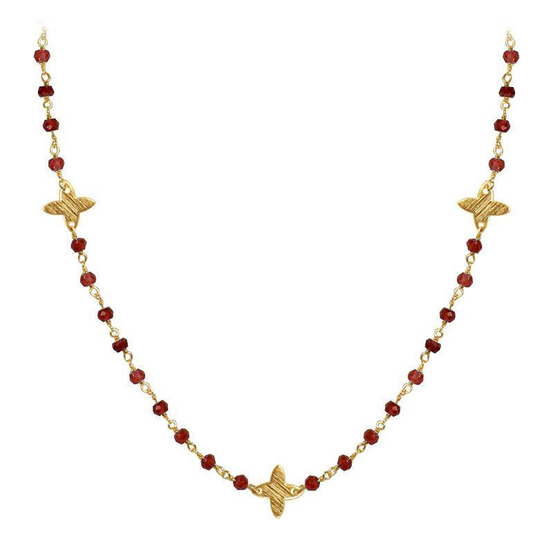 CHG-197-GA-18" 18K Gold Overlay Necklace With Garnet Beads Bali Designs Inc 