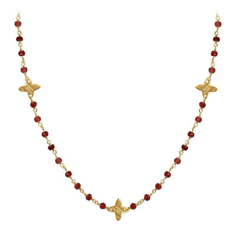 CHG-197-GA-18" 18K Gold Overlay Necklace With Garnet Beads Bali Designs Inc 