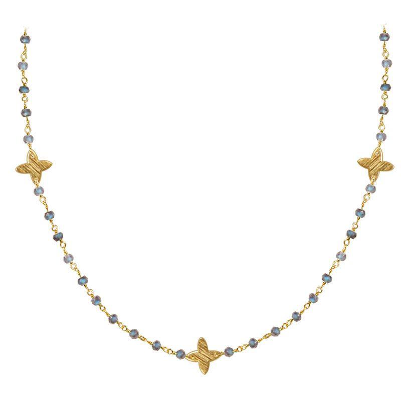 CHG-197-LB-18" 18K Gold Overlay Necklace With Labradorite Beads Bali Designs Inc 
