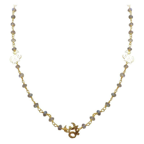 CHG-197-LB-OM-18" 18K Gold Overlay Necklace With Labradorite Beads Bali Designs Inc 
