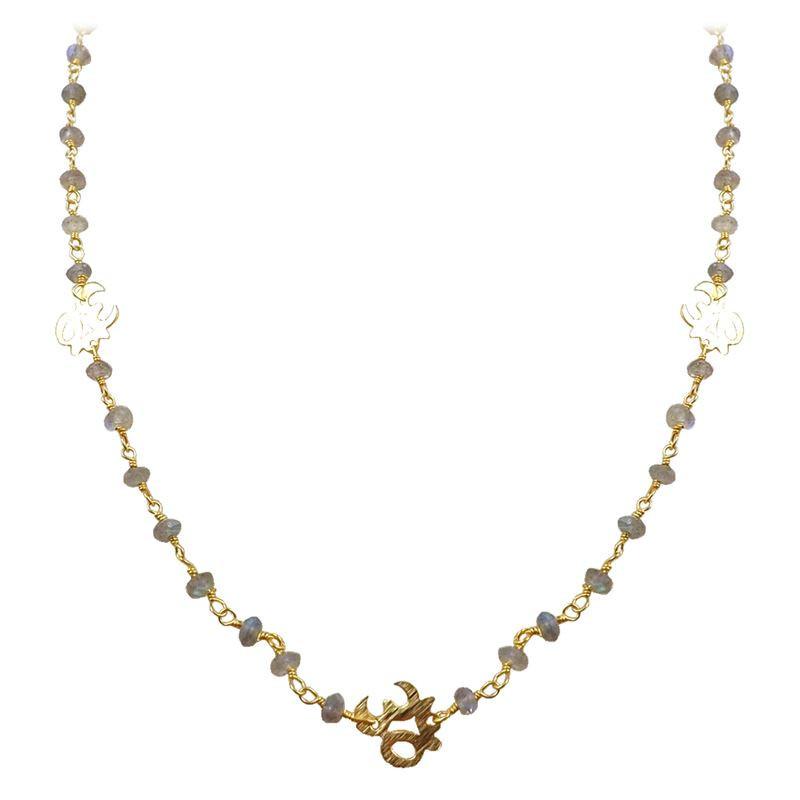 CHG-197-LB-OM-18" 18K Gold Overlay Necklace With Labradorite Beads Bali Designs Inc 