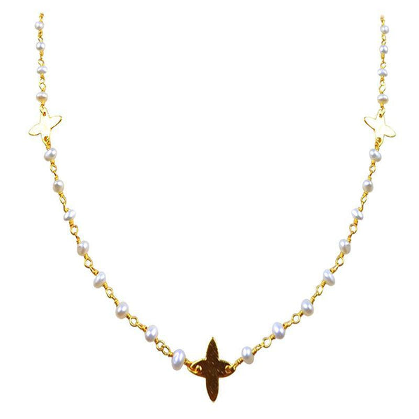 CHG-197-PE-18" 18K Gold Overlay Necklace With Pearl Beads Bali Designs Inc 