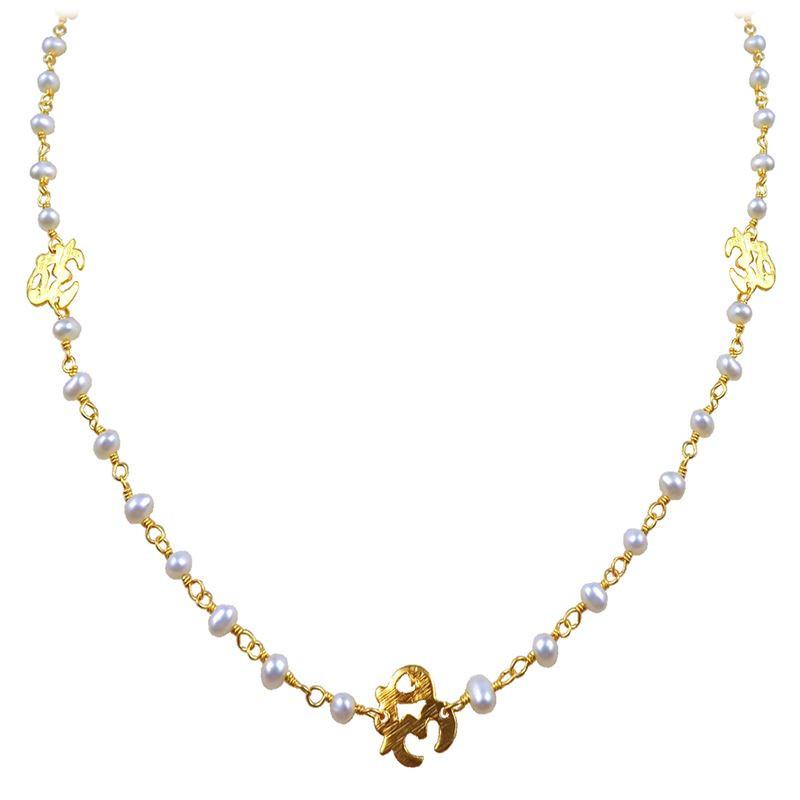 CHG-197-PE-OM-18" 18K Gold Overlay Necklace With Pearl Beads Bali Designs Inc 
