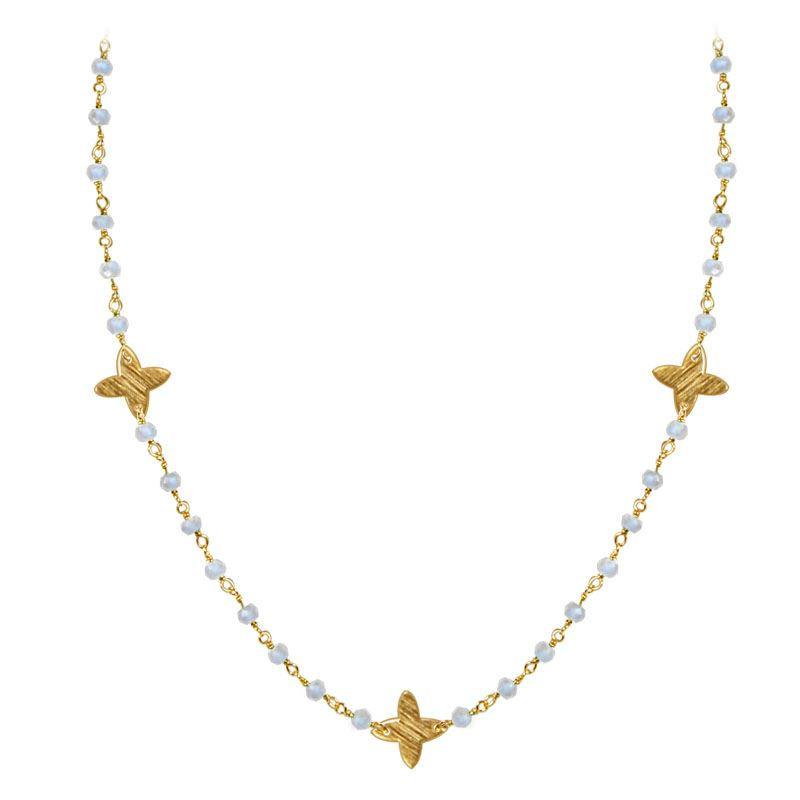 CHG-197-RM-18" 18K Gold Overlay Necklace With Rainbow Moonstone Beads Bali Designs Inc 