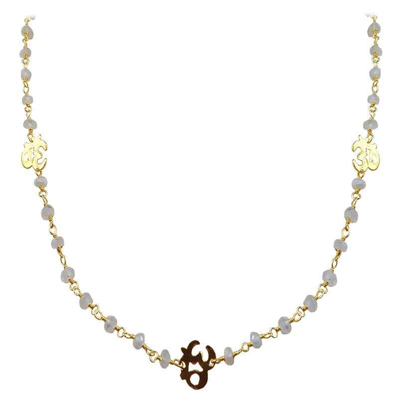 CHG-197-RM-OM-18" 18K Gold Overlay Necklace With Rainbow Moonstone Beads Bali Designs Inc 
