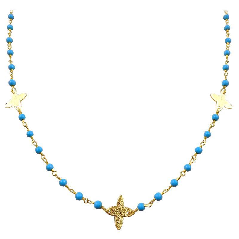 CHG-197-TU-18" 18K Gold Overlay Necklace With Turquoise Beads Bali Designs Inc 