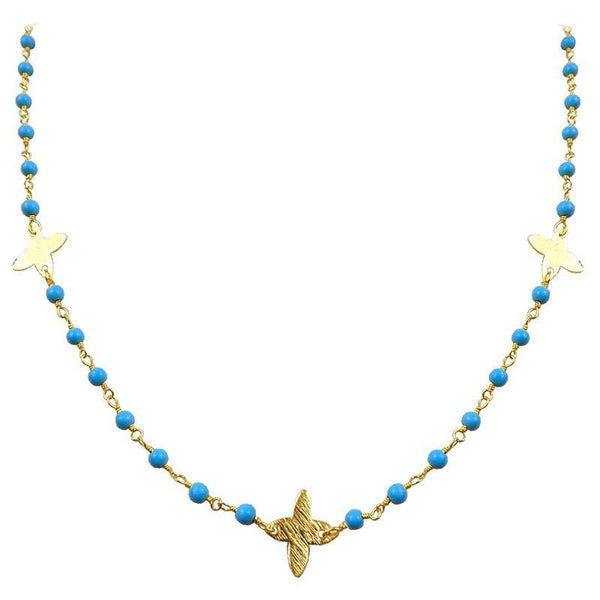 CHG-197-TU-18" 18K Gold Overlay Necklace With Turquoise Beads Bali Designs Inc 